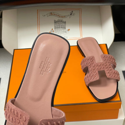 HM 25S ORAN SANDAL IN PEACHY PINK SUEDE AND LAMBSKIN