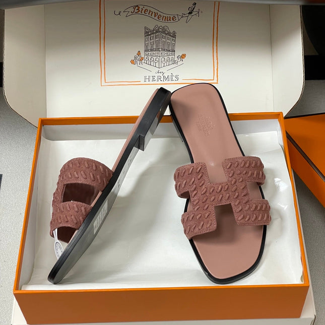HM 25S ORAN SANDAL IN PEACHY PINK SUEDE AND LAMBSKIN