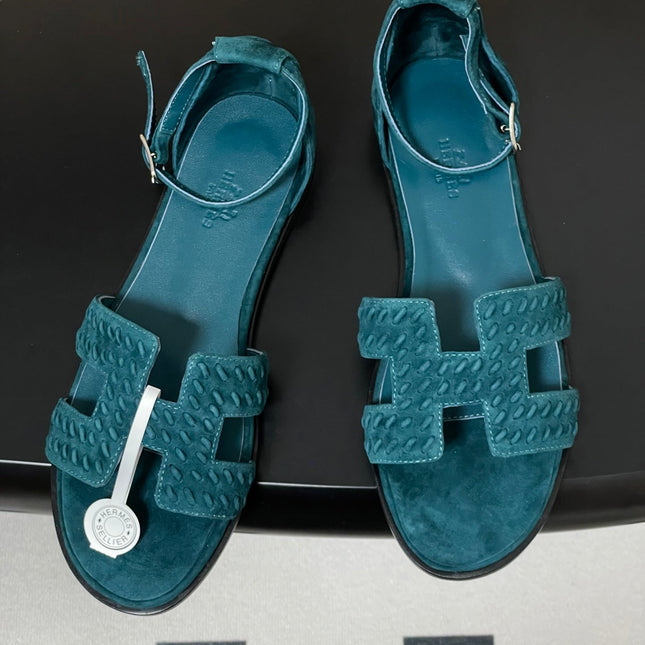 HM 25S SANTORINI SANDAL IN DARK BLUE SUEDE AND LAMBSKIN