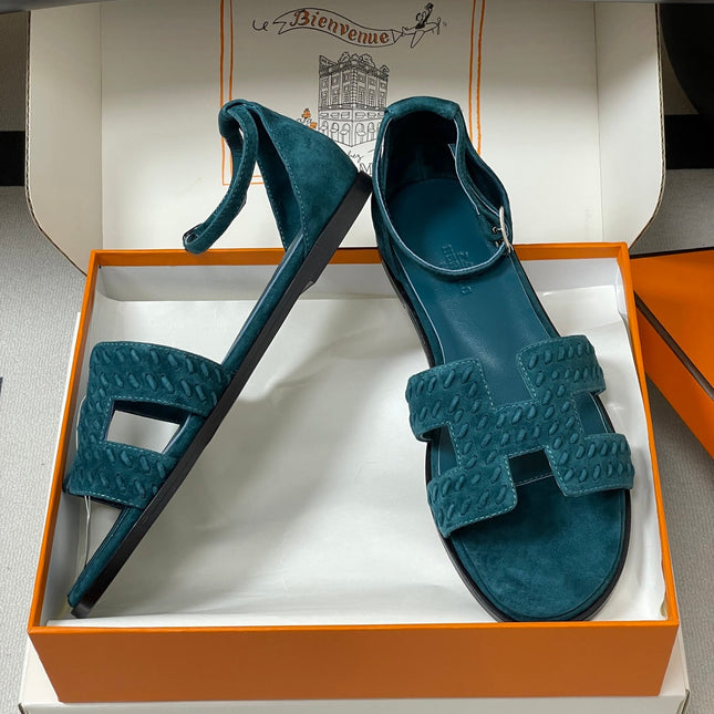 HM 25S SANTORINI SANDAL IN DARK BLUE SUEDE AND LAMBSKIN