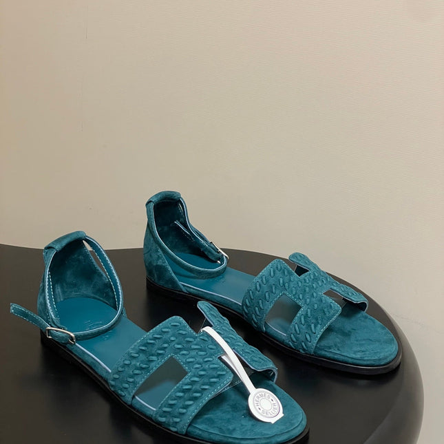 HM 25S SANTORINI SANDAL IN DARK BLUE SUEDE AND LAMBSKIN