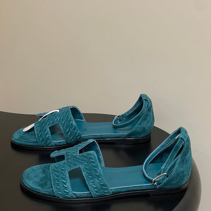 HM 25S SANTORINI SANDAL IN DARK BLUE SUEDE AND LAMBSKIN