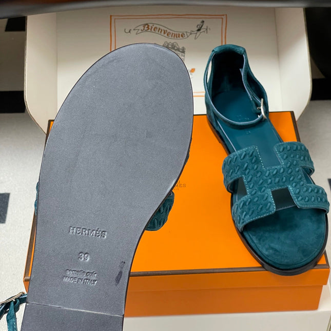 HM 25S SANTORINI SANDAL IN DARK BLUE SUEDE AND LAMBSKIN