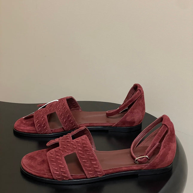 HM 25S SANTORINI SANDAL IN DARK RED SUEDE AND LAMBSKIN