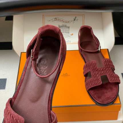HM 25S SANTORINI SANDAL IN DARK RED SUEDE AND LAMBSKIN