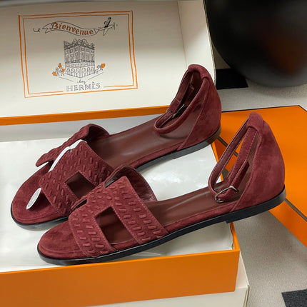HM 25S SANTORINI SANDAL IN DARK RED SUEDE AND LAMBSKIN