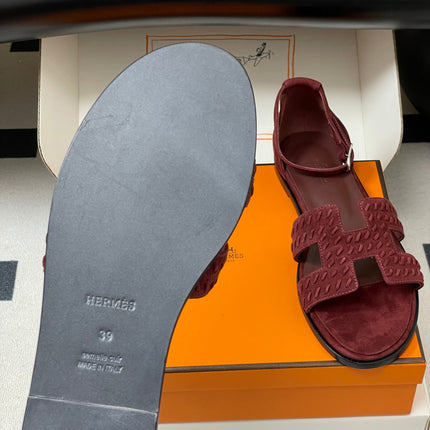 HM 25S SANTORINI SANDAL IN DARK RED SUEDE AND LAMBSKIN