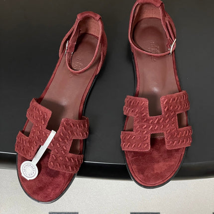 HM 25S SANTORINI SANDAL IN DARK RED SUEDE AND LAMBSKIN