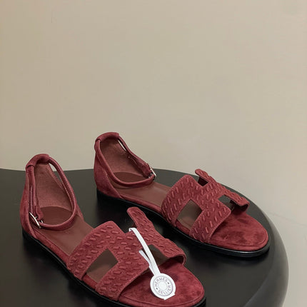 HM 25S SANTORINI SANDAL IN DARK RED SUEDE AND LAMBSKIN