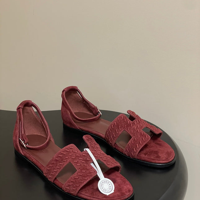 HM 25S SANTORINI SANDAL IN DARK RED SUEDE AND LAMBSKIN