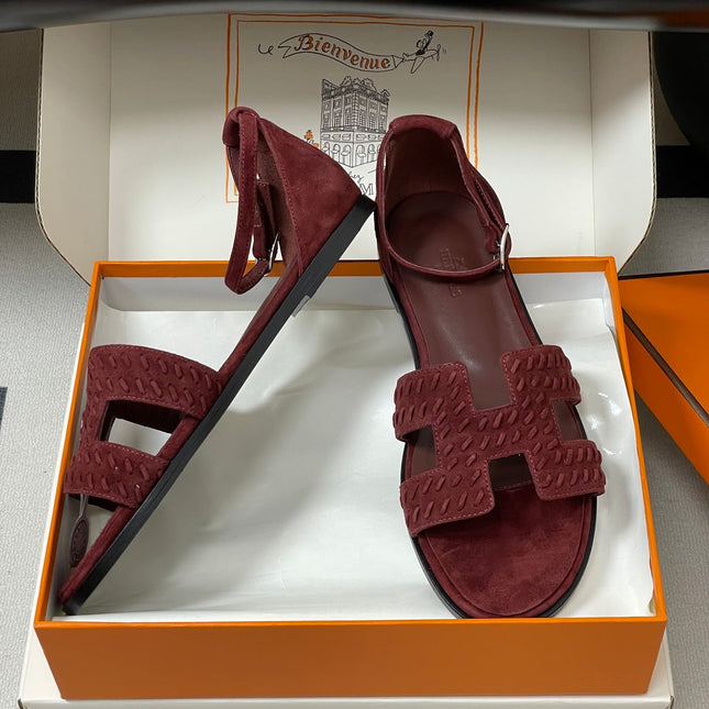 HM 25S SANTORINI SANDAL IN DARK RED SUEDE AND LAMBSKIN