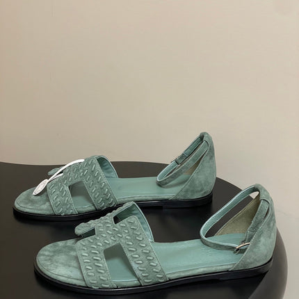 HM 25S SANTORINI SANDAL IN MUTED MINT GREEN SUEDE AND LAMBSKIN