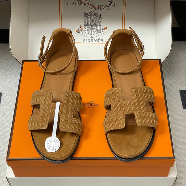 HM 25S SANTORINI SANDAL IN BROWN SUEDE AND LAMBSKIN