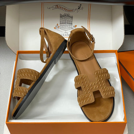 HM 25S SANTORINI SANDAL IN BROWN SUEDE AND LAMBSKIN