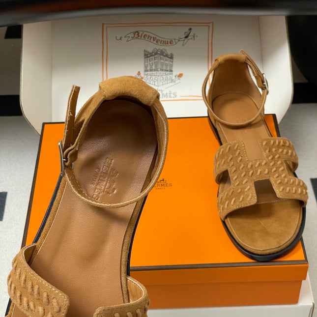 HM 25S SANTORINI SANDAL IN BROWN SUEDE AND LAMBSKIN