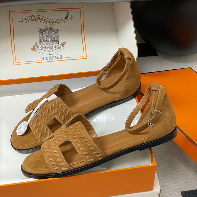 HM 25S SANTORINI SANDAL IN BROWN SUEDE AND LAMBSKIN