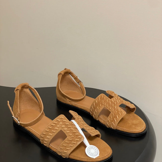 HM 25S SANTORINI SANDAL IN BROWN SUEDE AND LAMBSKIN
