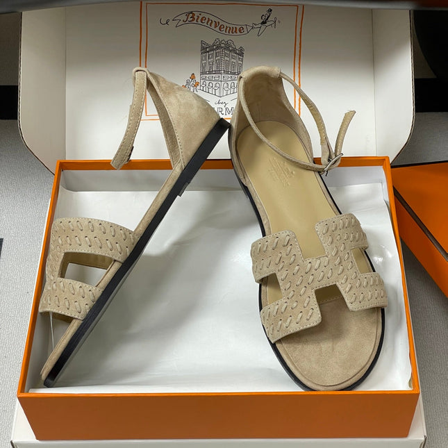 HM 25S SANTORINI SANDAL IN BEIGE SUEDE AND LAMBSKIN