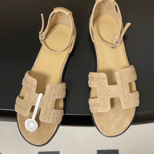 HM 25S SANTORINI SANDAL IN BEIGE SUEDE AND LAMBSKIN