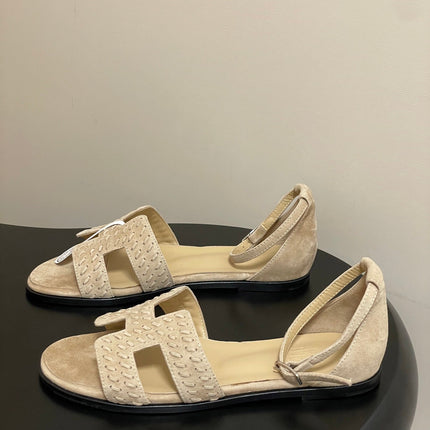 HM 25S SANTORINI SANDAL IN BEIGE SUEDE AND LAMBSKIN