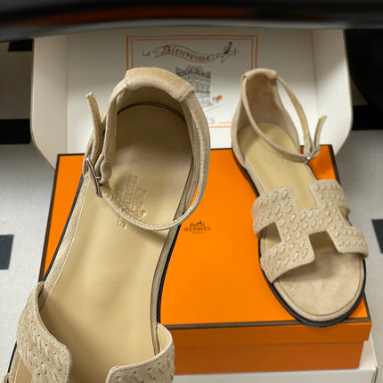 HM 25S SANTORINI SANDAL IN BEIGE SUEDE AND LAMBSKIN
