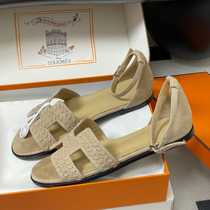 HM 25S SANTORINI SANDAL IN BEIGE SUEDE AND LAMBSKIN