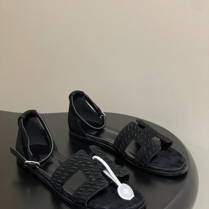 HM 25S SANTORINI SANDAL IN BLACK SUEDE AND LAMBSKIN