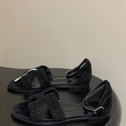 HM 25S SANTORINI SANDAL IN BLACK SUEDE AND LAMBSKIN