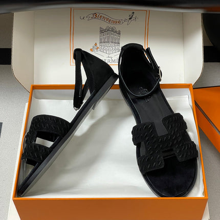 HM 25S SANTORINI SANDAL IN BLACK SUEDE AND LAMBSKIN