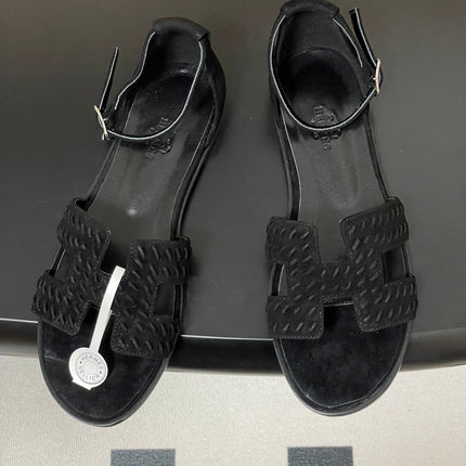 HM 25S SANTORINI SANDAL IN BLACK SUEDE AND LAMBSKIN