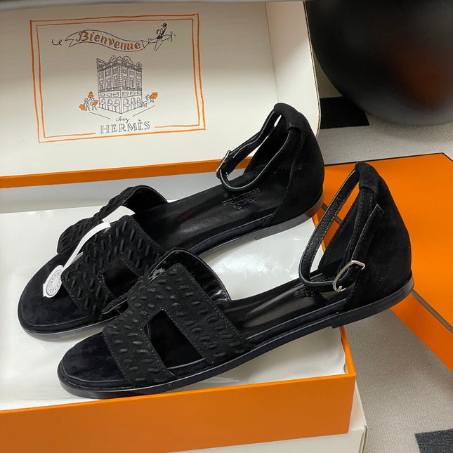 HM 25S SANTORINI SANDAL IN BLACK SUEDE AND LAMBSKIN