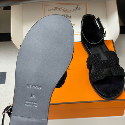 HM 25S SANTORINI SANDAL IN BLACK SUEDE AND LAMBSKIN