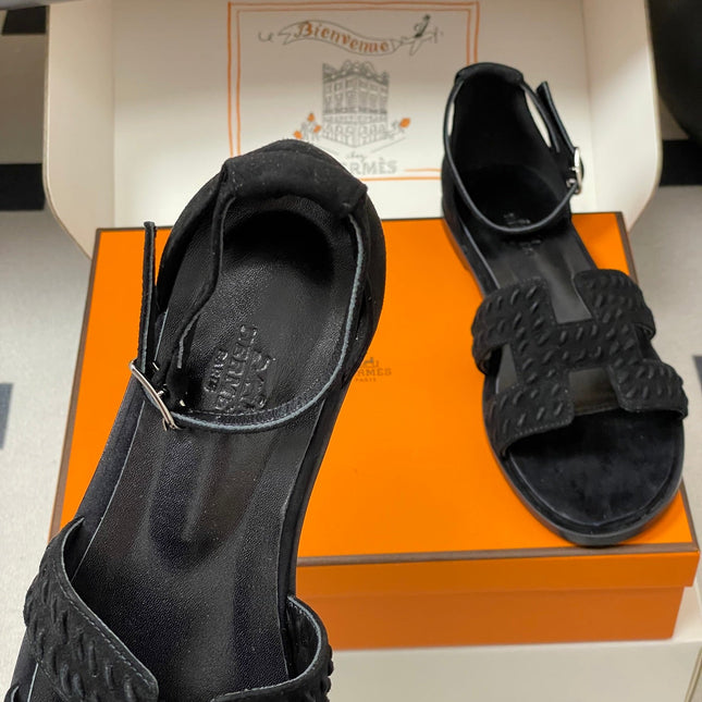 HM 25S SANTORINI SANDAL IN BLACK SUEDE AND LAMBSKIN