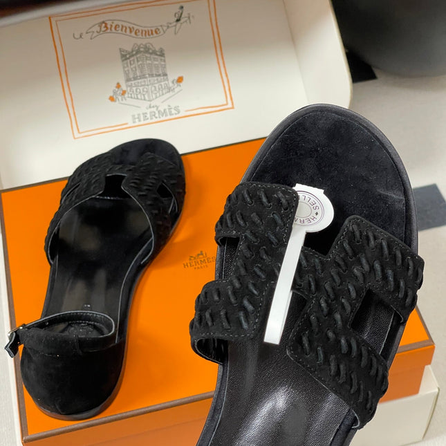 HM 25S SANTORINI SANDAL IN BLACK SUEDE AND LAMBSKIN