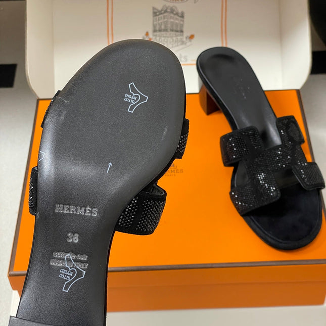 HM 25S ORAN HIGH‑HEEL SANDAL 50 MM IN BLACK LAMBSKIN WITH STONE DETAILS