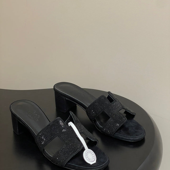 HM 25S ORAN HIGH‑HEEL SANDAL 50 MM IN BLACK LAMBSKIN WITH STONE DETAILS