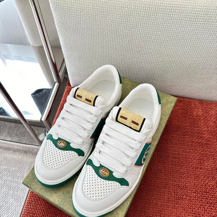 GG SCREENER SNEAKER WHITE AND DARK GREEN CALFSKIN