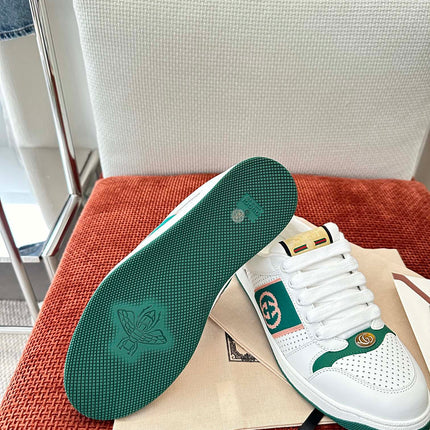GG SCREENER SNEAKER WHITE AND DARK GREEN CALFSKIN
