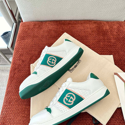 GG SCREENER SNEAKER WHITE AND DARK GREEN CALFSKIN