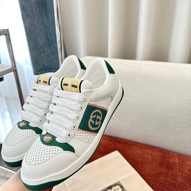 GG SCREENER SNEAKER WHITE AND DARK GREEN CALFSKIN