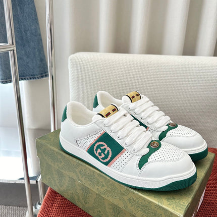 GG SCREENER SNEAKER WHITE AND DARK GREEN CALFSKIN