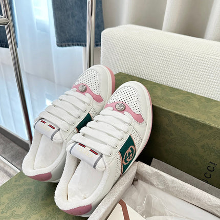 GG SCREENER SNEAKER WHITE AND PINK CALFSKIN