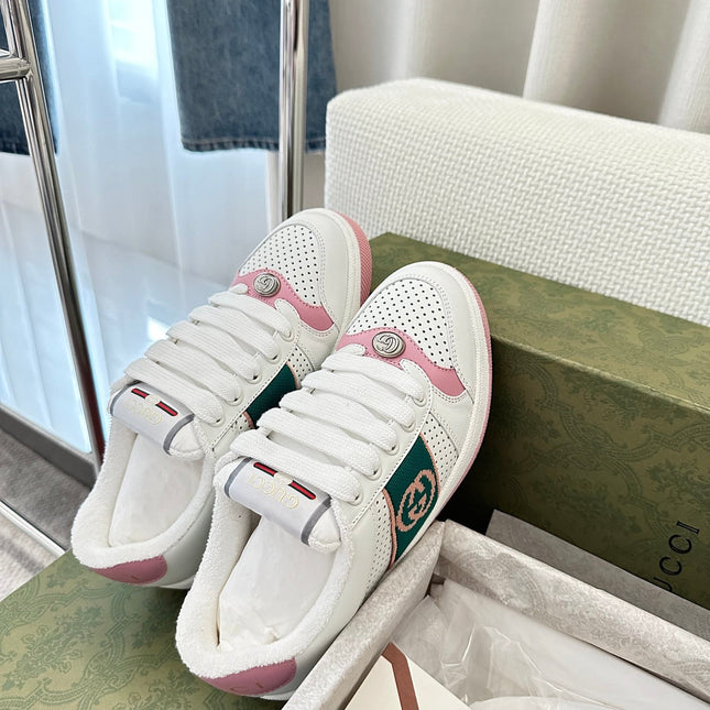 GG SCREENER SNEAKER WHITE AND PINK CALFSKIN