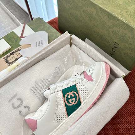 GG SCREENER SNEAKER WHITE AND PINK CALFSKIN