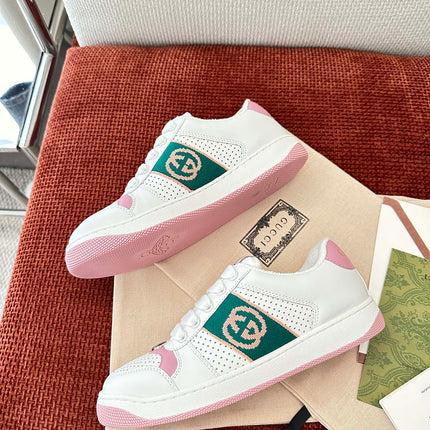 GG SCREENER SNEAKER WHITE AND PINK CALFSKIN
