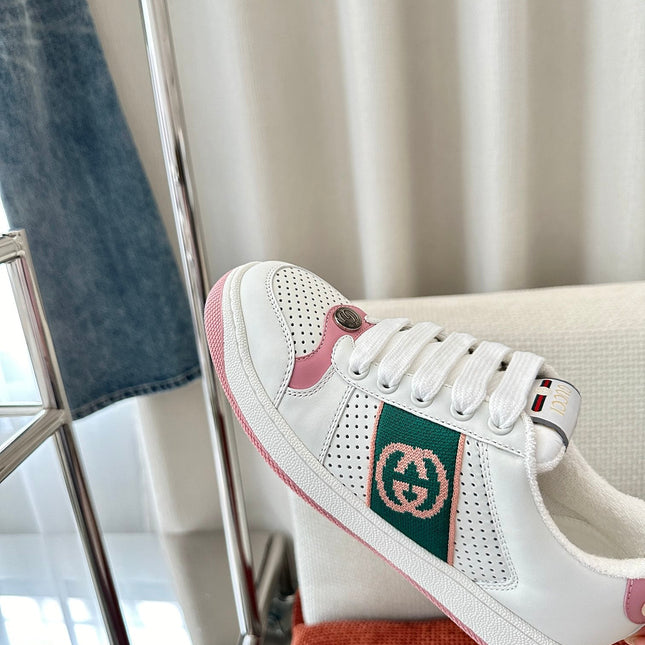 GG SCREENER SNEAKER WHITE AND PINK CALFSKIN