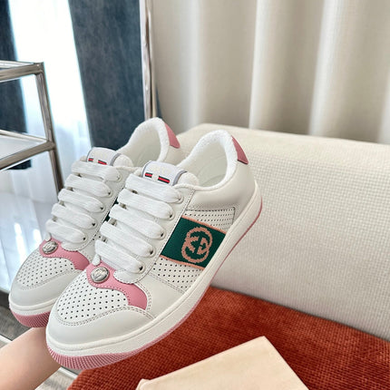 GG SCREENER SNEAKER WHITE AND PINK CALFSKIN
