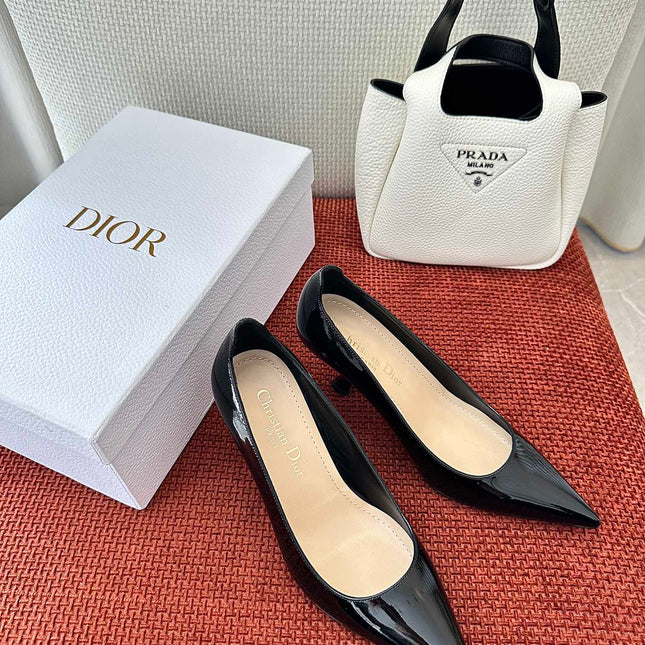 DIOR TRIBALES HIGH HEELS 80 MM 25S IN BLACK GLOSSY LEATHER