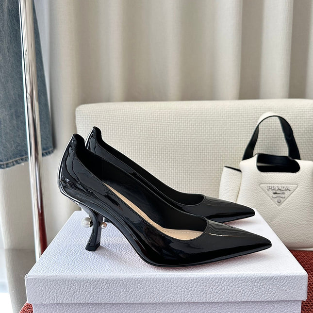 DIOR TRIBALES HIGH HEELS 80 MM 25S IN BLACK GLOSSY LEATHER