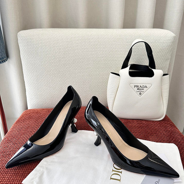 DIOR TRIBALES HIGH HEELS 80 MM 25S IN BLACK GLOSSY LEATHER
